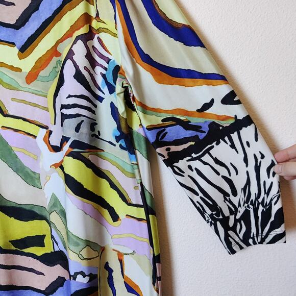 Isle by Melis Kozan Colorful Zebra Stripe 3/4 Sleeve Large Artsy Vacation Dress - Picture 4 of 12